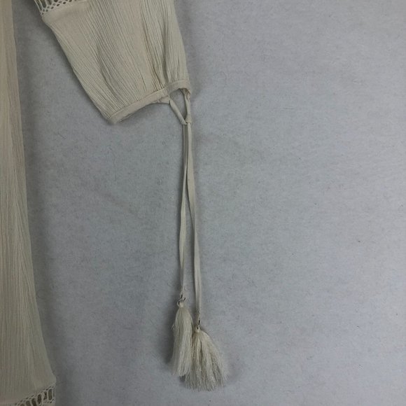 Wrangler Women's Medium Ivory Boho Tassel Sleeve Off The Shoulder Shift Dress - Picture 4 of 10